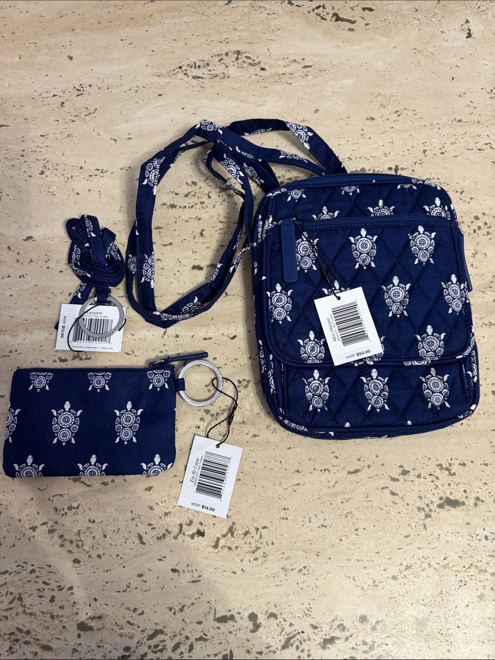 Vera Bradley Mini Hipster, Zip Id Case, Lanyard, Sea Turtles